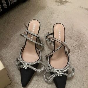 Public Desire Black Heels with Glittering Silver Straps